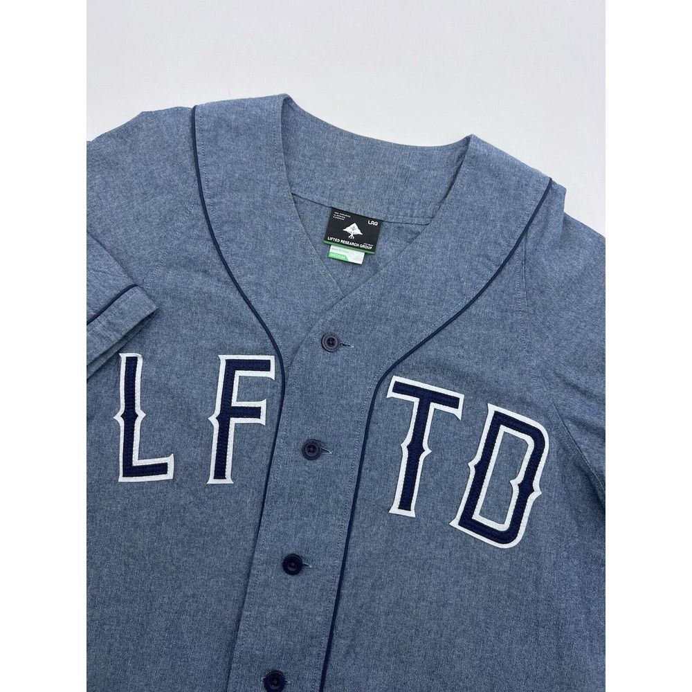 LRG Lifted Research Group Baseball Jersey Medium Mens Blue Button Up Stitched
